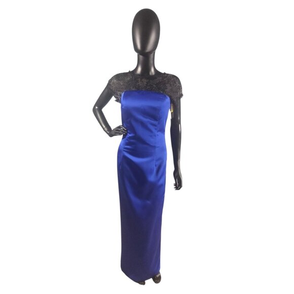 Da Vinci Dresses & Skirts - NWOT Royal Blue/Black Lace Cap Sleeve Full Length Formal Dress - Da Vinci